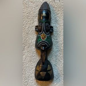 5346-ATT Vintage African Wooden Carved Mask With Bead Decoration Made In Ghana